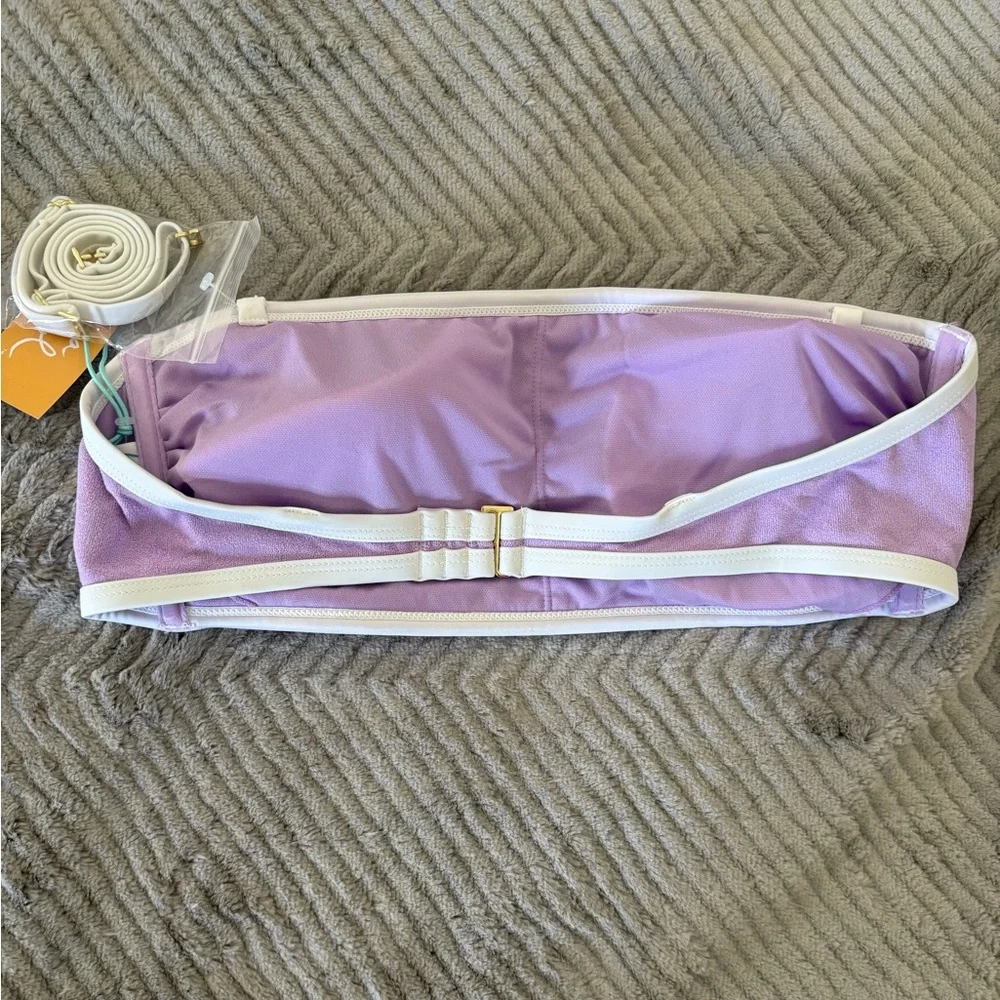 New Medium Kona Sol Purple Terry Textured Bandeau with Binding Bikini Top - Picture 7 of 13